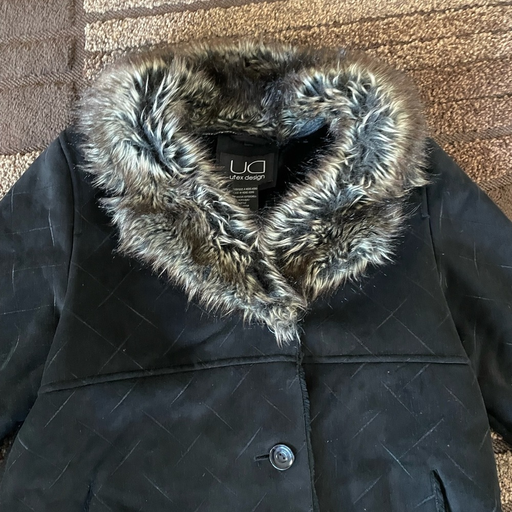 Utex Design Black Jacket With Faux Fur Trim Xl - image 2
